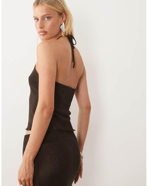 Mango Brown Roseta Knitted Halterneck Top Co-Ord