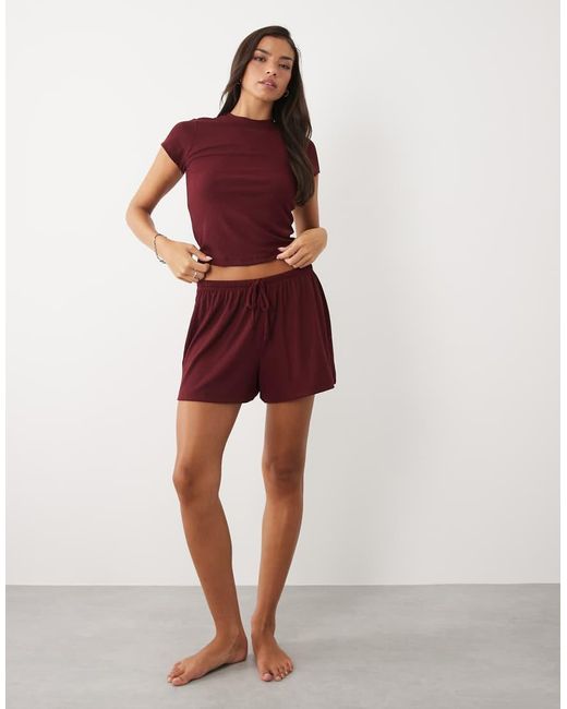 ASOS Lounge Geribde Mix & Match Pyjamashort in het Red