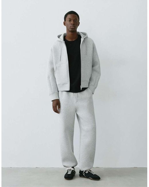 Pull&Bear Gray Hooded Zip-up Jacket for men