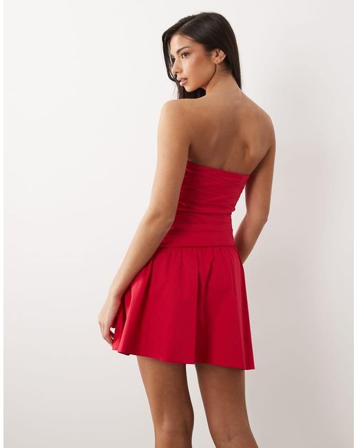 Forever New Red Cotton Bandeau Mini Dress