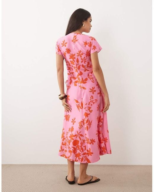 Mango Pink V Neck Midi Dress