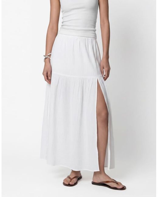 Noisy May White Boho Pleated Maxi Skirt With Side Split