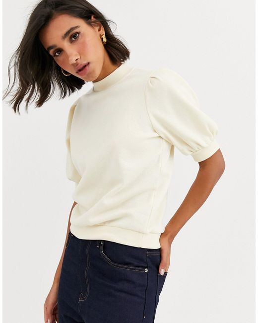 Vero Moda Synthetic Puff Short Sleeve Sweatshirt in Cream (Natural) | Lyst