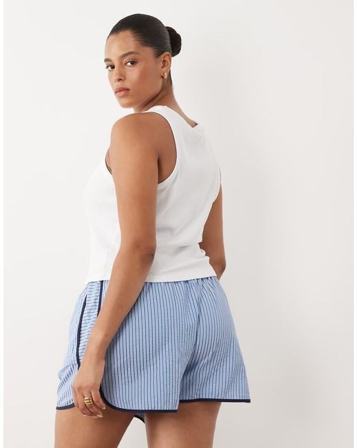 ASOS White Asos Design Curve Crinkle Tipped Pull On Shorts With Tie