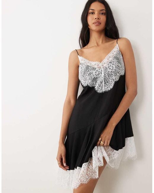 ASOS White Slip Lace Trim Mini Dress With Asym Hem