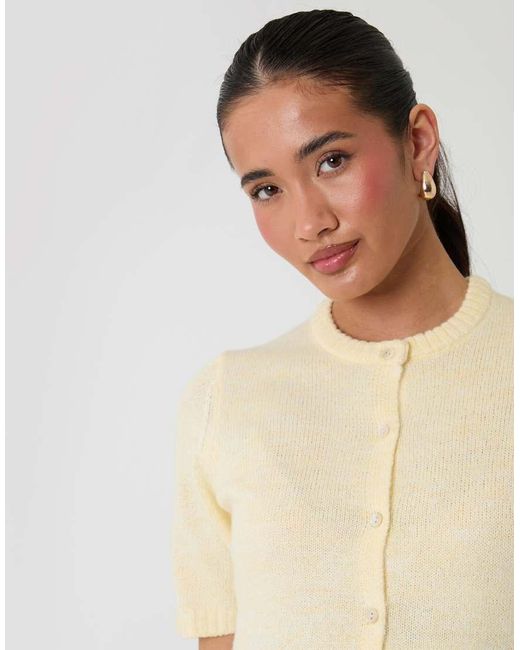 Threadbare Natural Crew Neck Short Sleeve Knitted Cardigan