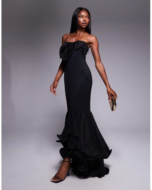 Robe longue à volants plissés en imitation néoprène ASOS en coloris Black