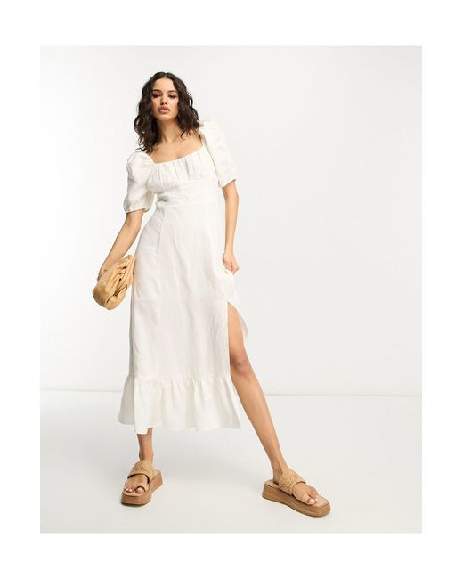 & Other Stories White Exclusive Linen Midi Dress With Split