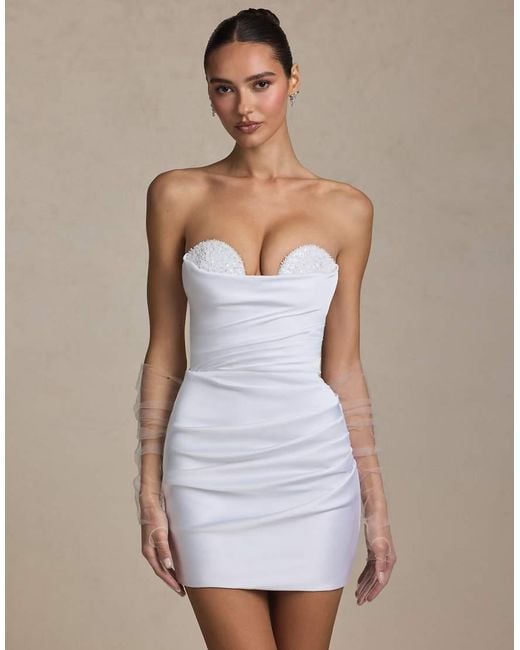 Oh Polly White Ruffle Detail Bandeau Midi Dress