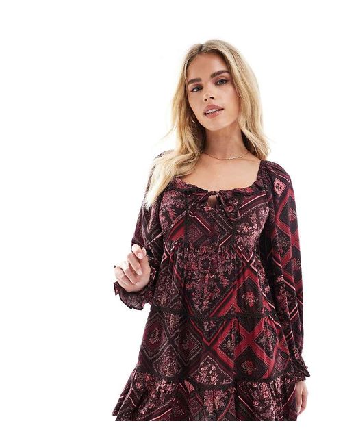 Miss Selfridge Mini Jurk Met Stroken En Paisley- En Bloemenprint in het Red