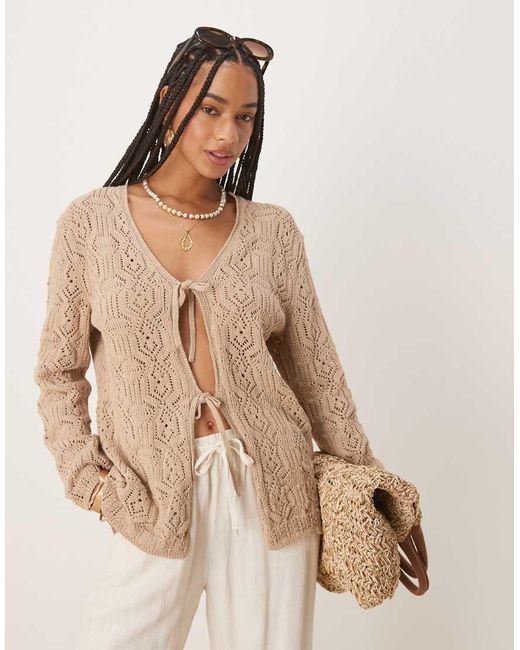 ASOS Natural V Neck Tie Front Cardigan