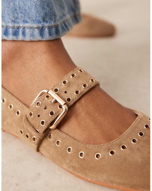 ASOS Blue Larson Eyelet Mary Jane Ballets