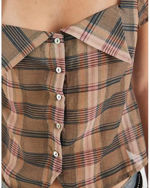 Motel Brown Meraki Square Neck Button Up Blouse