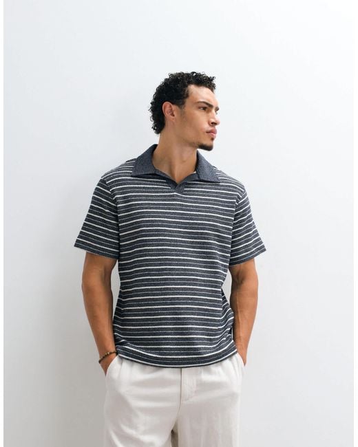 Mango Blue Camp Collar Polo Top for men