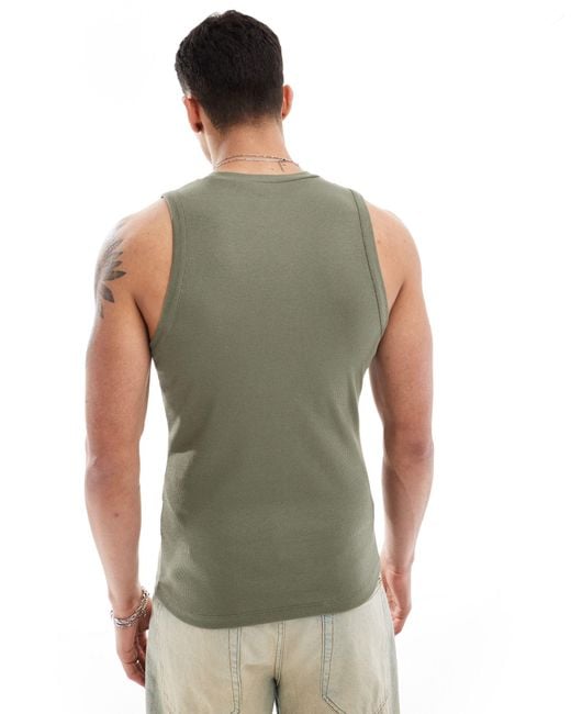 ASOS Green Muscle Rib Tank Top With Crew Neck for men