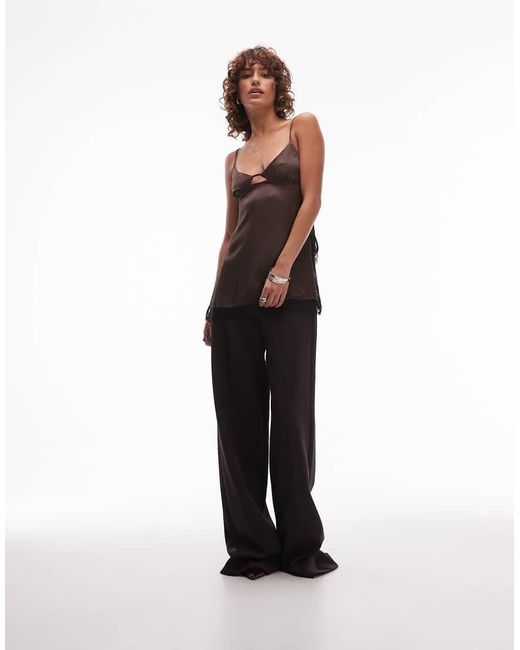 ASOS Brown Satin Lace Trim Longline Cami Top