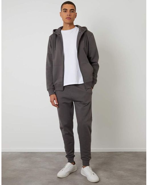 Threadbare Gray Cotton Blend Regular Fit Joggers for men