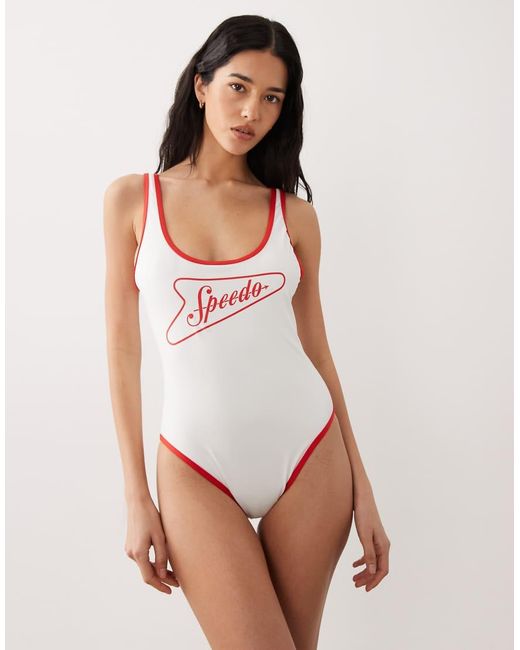 Speedo White Solid Scoop Bound Swimsuit