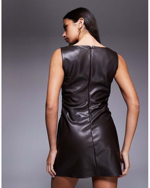 River Island Black Ruched Faux Leather Mini Dress