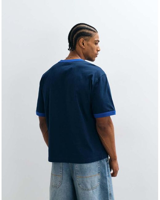 ASOS Blue Boxy Relaxed Ringer T-shirt With Chest Graphic for men