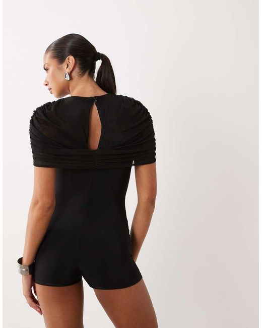 Missy Empire Black Missy Empire Slinky Mesh Cape Overlay Playsuit