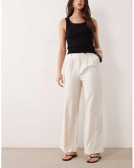 New Look Natural Wide Leg Tailored Stripe Trousers