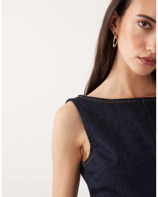 ASOS Blue Denim Slash Neck Flippy Mini Dress