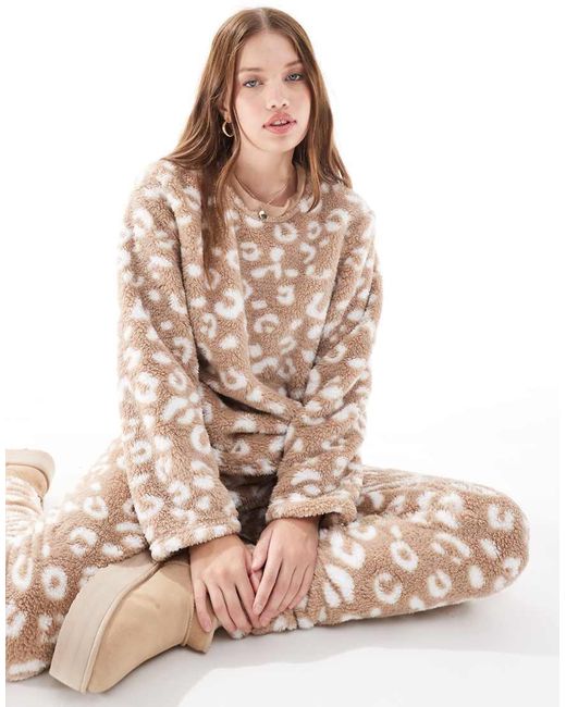 Loungeable Natural Cosy Sherpa Twosie Nightwear Set