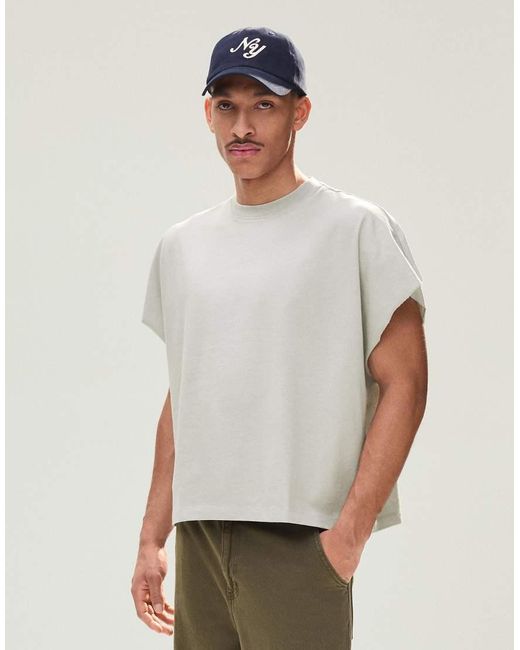 Bershka Gray Sleeveless Oversize Print T-Shirt for men