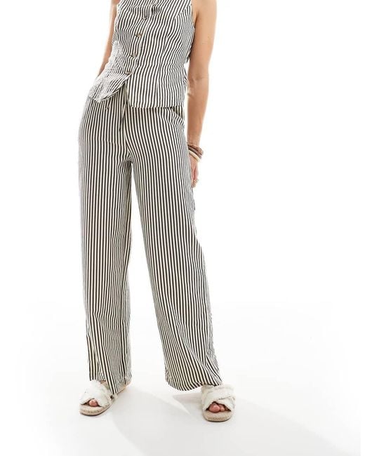 New Look Gray Stripe Wide Leg Pants