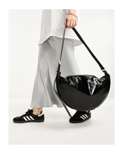 AllSaints Black Leather Large Half Moon Shoulder Bag