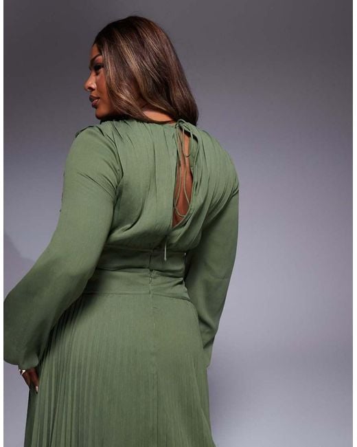 ASOS Green Asos Design Curve Pleated Waist Detail Long Sleeve Top