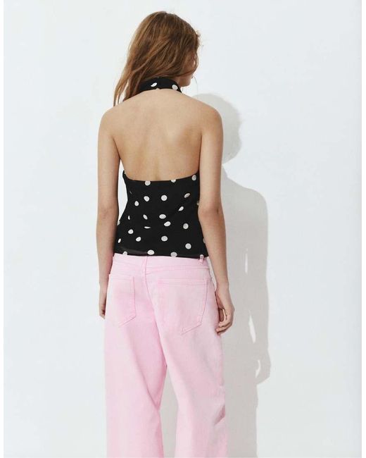 Pull&Bear White Polka Dot Halter Top