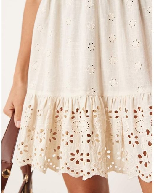 Iisla & Bird Natural Tie Front Broderie Mini Beach Dress