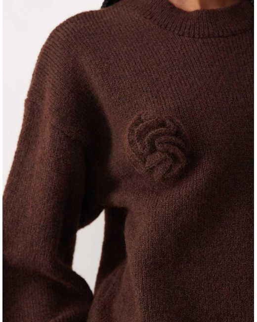 ASOS Blue Knitted Wide Sleeve Jumper With 3d Floral And Wool