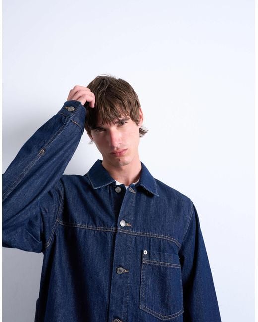 Topman Blue Relaxed Denim Jacket for men