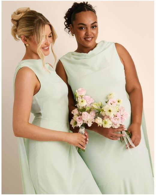 Six Stories Green Bridesmaid Crepe High Cowl Neck Maxi Dress