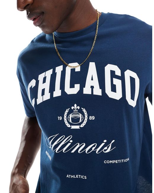 ASOS Blue Boxy Oversized T-shirt With City Graphic for men