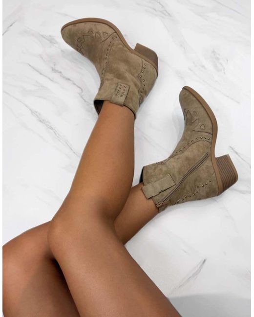GIA STUDIOS Natural Cowboy Western Ankle Boots