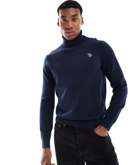 Paul Smith Blue Zebra Logo Roll Neck Jumper for men