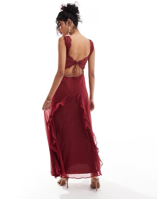 Red satin bustier lace insert midi dress hot sale