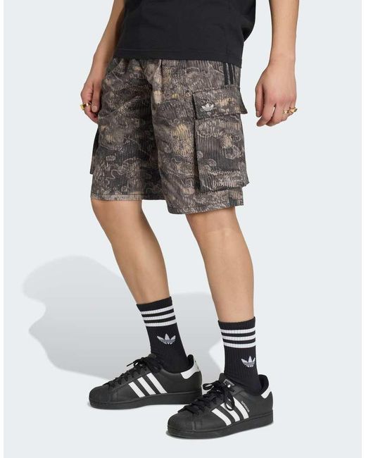 Adidas Originals Black Adilenium Season 5 Aop Cargo Shorts for men