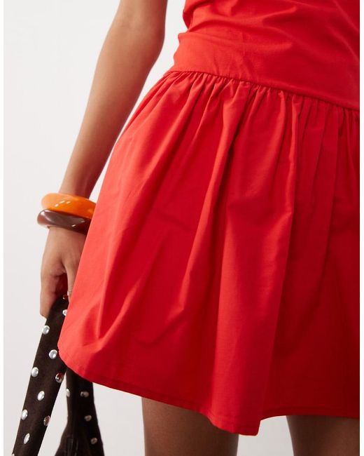 ASOS Red Scoop Halter Mini Dress With Cotton Poplin Skirt