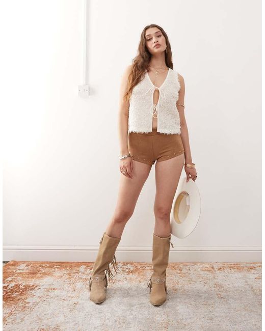 Miss Selfridge Natural Festival Ruffle Tie Front Waistcoat
