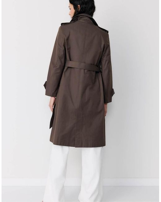 Stradivarius Brown Long Single-breasted Trench Coat