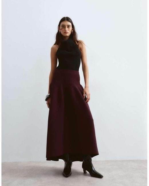 ARRANGE Brown Knitted Sculpted Tulip Midi Skirt