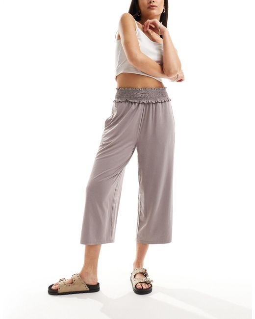 ASOS Gray Shirred Waist Cropped Culotte Trouser