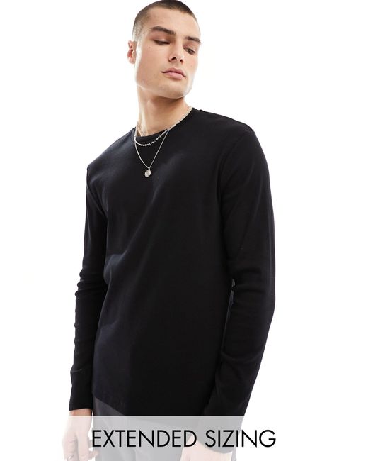 ASOS Black Long Sleeve Rib T-shirt With Crew Neck for men