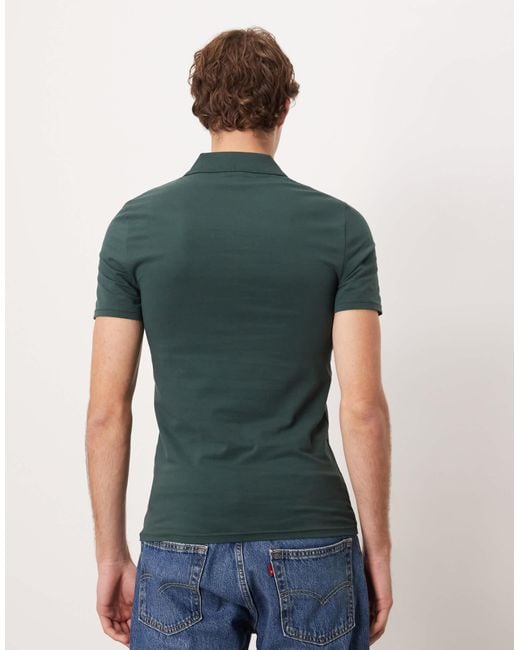 ASOS Green Essentials Muscle Fit Polo Shirt for men