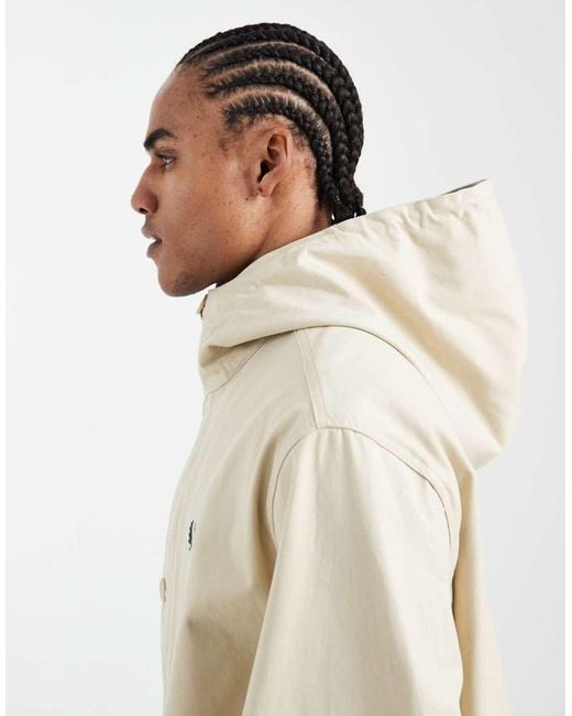 Fred Perry White Groundsman Long Hooded Logo Parka Jacket for men